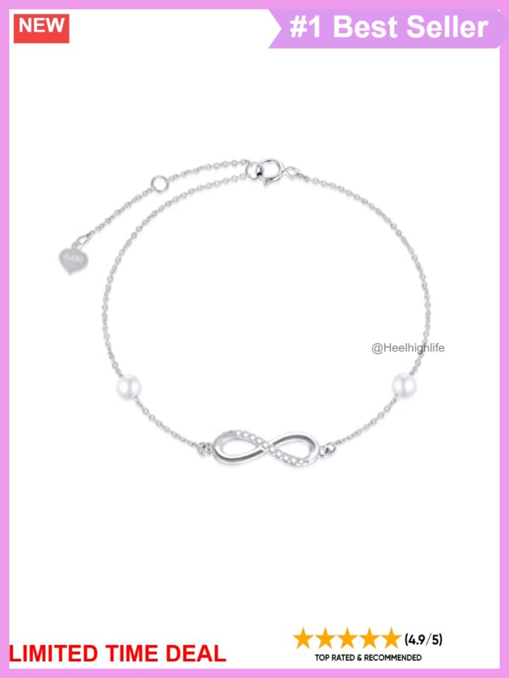14k Gold Natural Diamond Infinity Anklet Real Gold Pearl Ankle Bracelet Gift